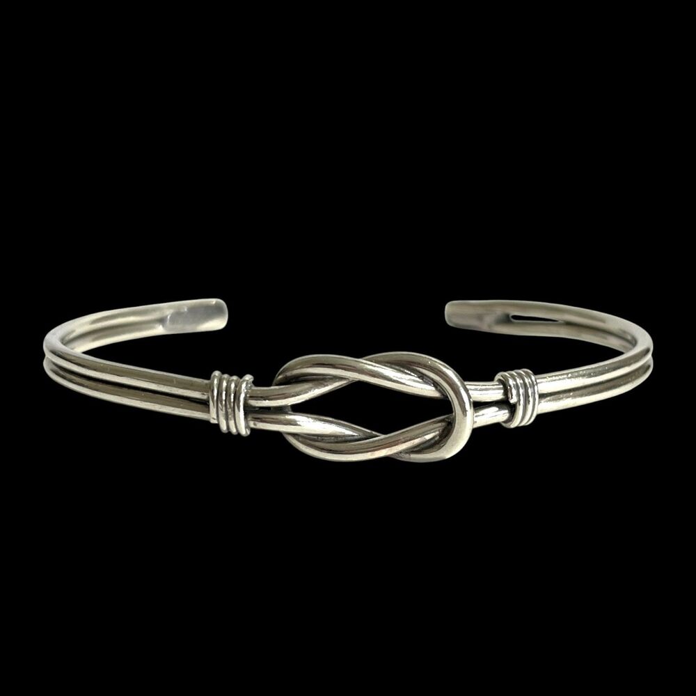 Vintage Silver Tone Knot Cuff Thin Bracelet Twist Wire Handmade Artisan Jewelry